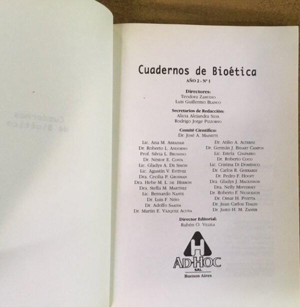 Cuadernos De Bioética Nro. 1
