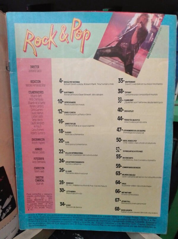 Revista Rock & Pop Nº 30 1988 Sin Poster. Tapa Charly García