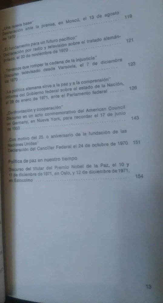 Paz, Discursos Y Escritos Del Premio Nobel 1971 Willy Brandt