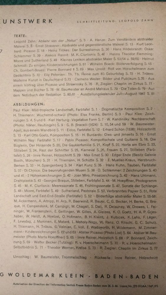 769024-MLA79106307760_092024 Das Kunstwerk 1. Jahr 1946-1947 - Doppelheft 8/9 (en Alemán)