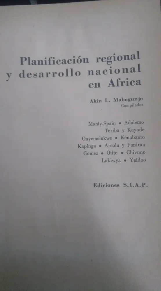 Planificación Regional Y Desarrollo Nacional En África Akin