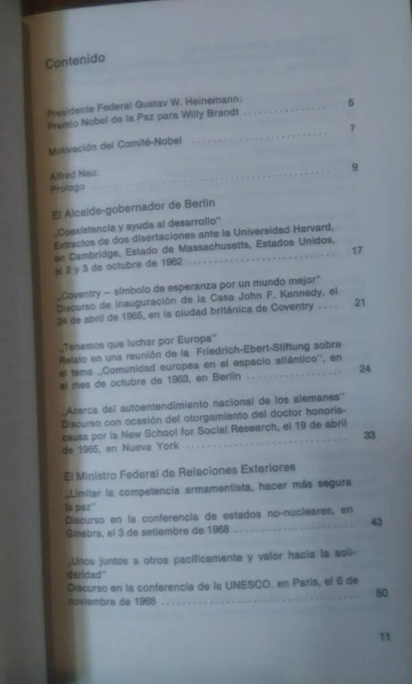 Paz, Discursos Y Escritos Del Premio Nobel 1971 Willy Brandt