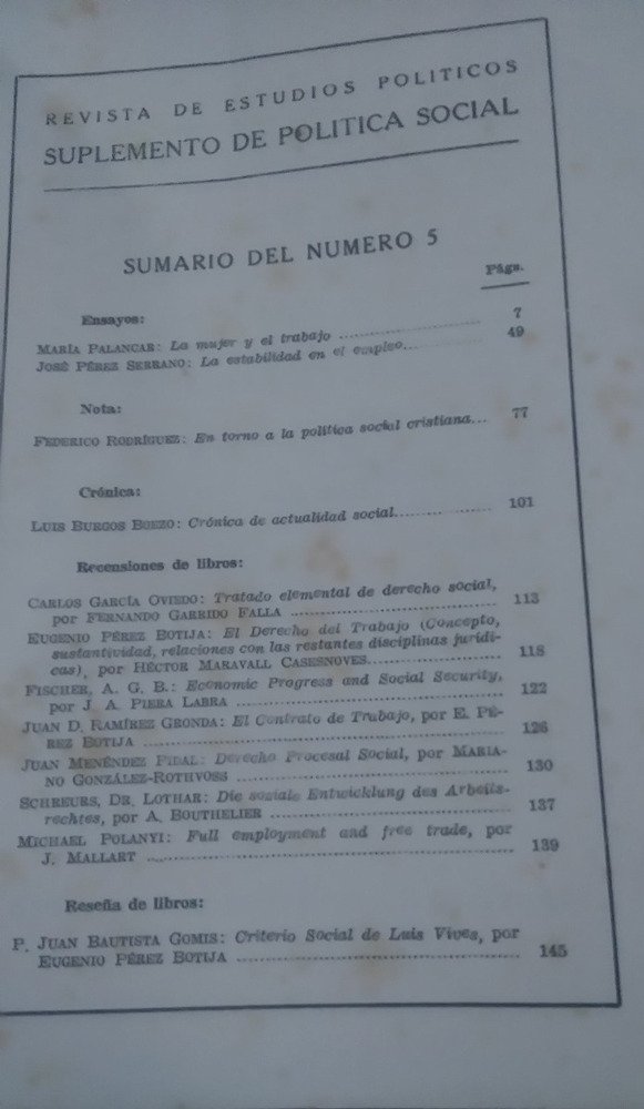 Política Social Nro. 5 Suplemento De Rev. Estudios Politicos