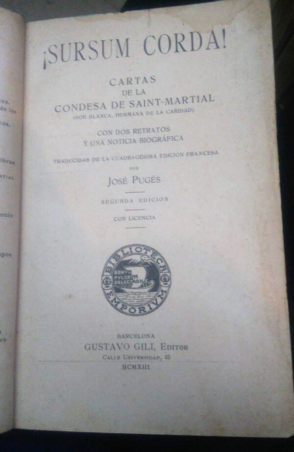 947347-MLA31909228251_082019 ¡sursum Corda! Cartas De La Condesa De Saint-martial - Pugés
